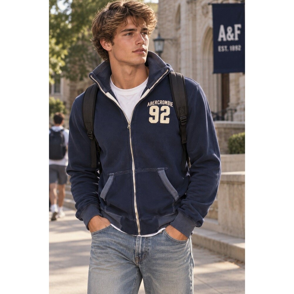 Vtg Abercrombie Fitch Y2K Full Zip Track Jacket Blue XL Heavy Thick Embroidered